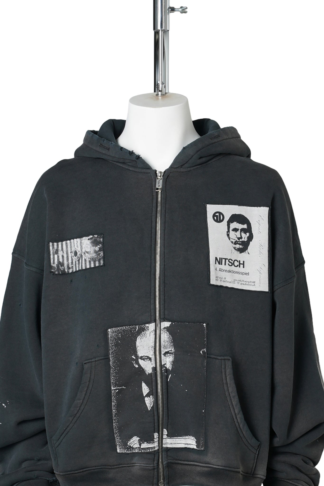 LENIN'S NAP TIME ASSEMBLAGE ZIP HOODIE / WASHED BLACK