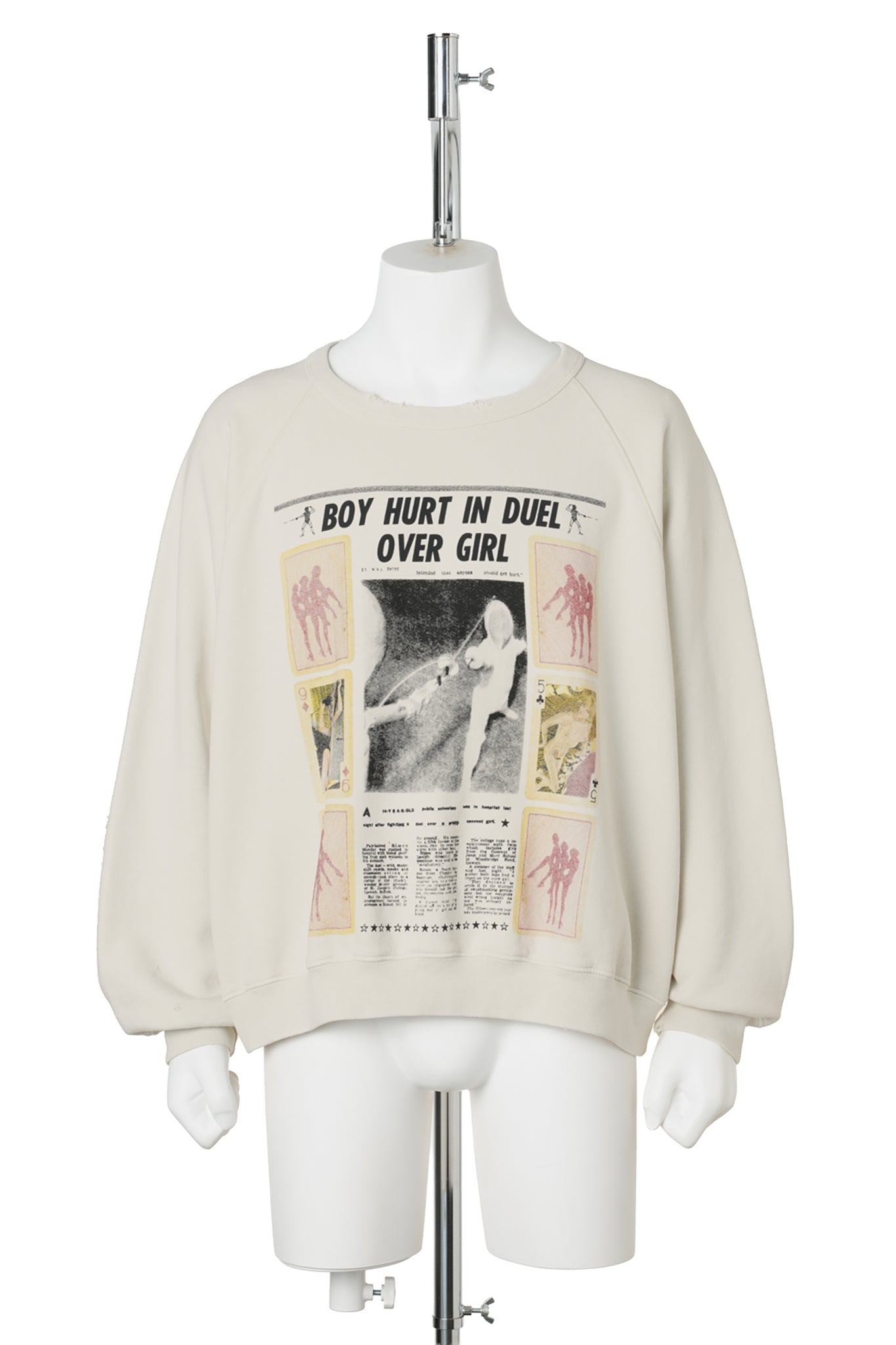 BOY HURT IN DUEL RAGLAN CREWNECK / WORN WHITE