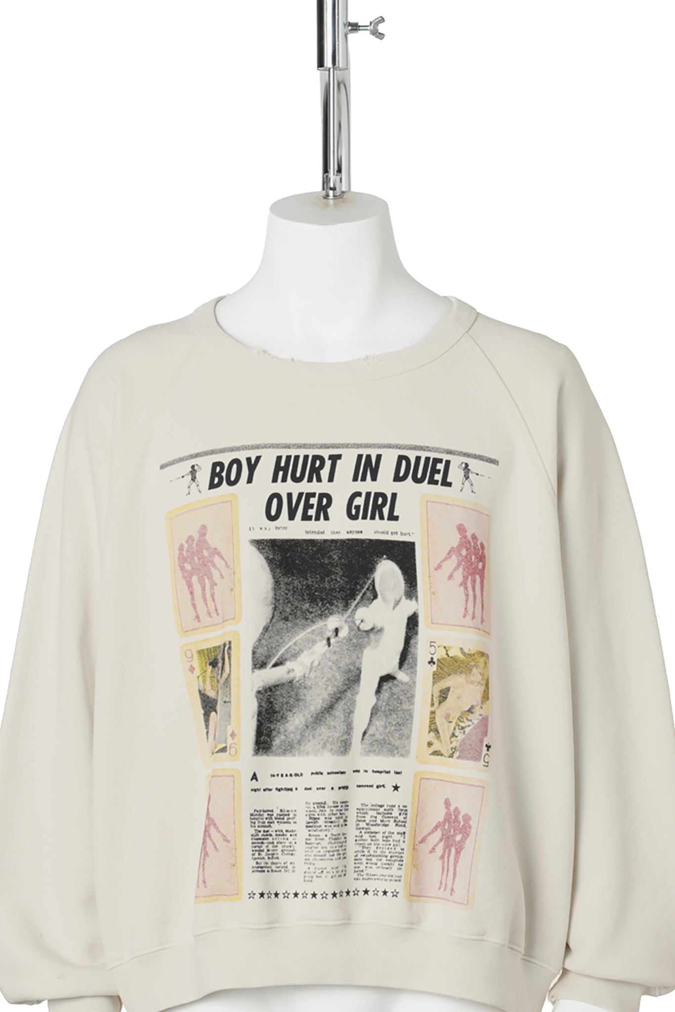 BOY HURT IN DUEL RAGLAN CREWNECK / WORN WHITE