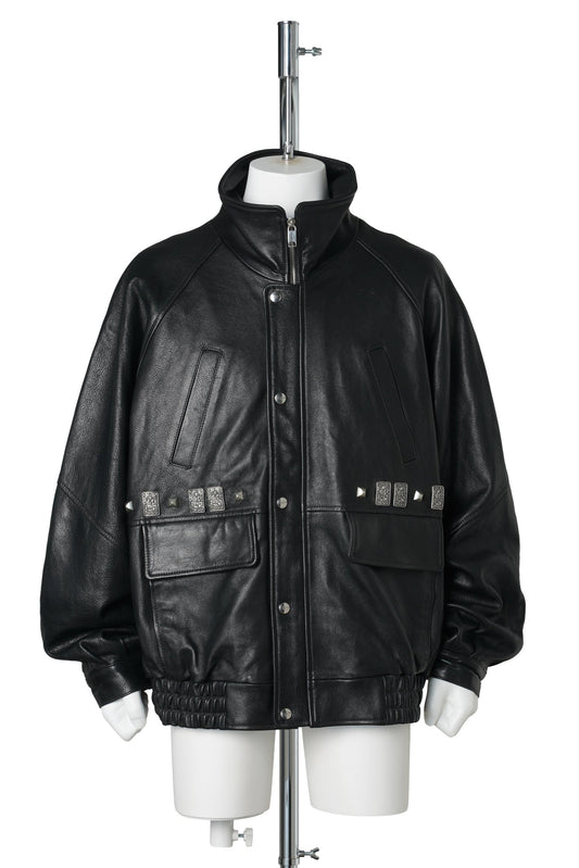 PRINCE PHILLIP'S CHILDHOOD STUDDED LEATHER JACKET / BLACK
