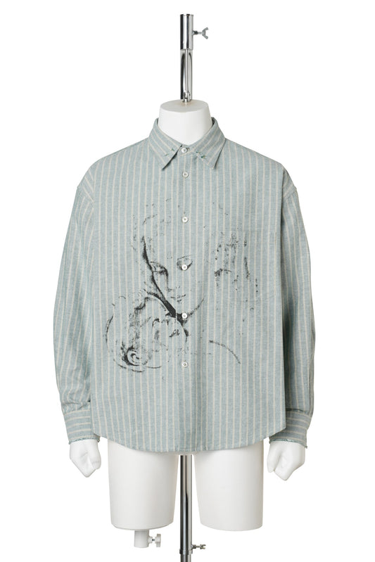REPAIRED EVERYDAY SHIRT (MOTHER WITH CHILD) / GREEN/WHITE STRIPE