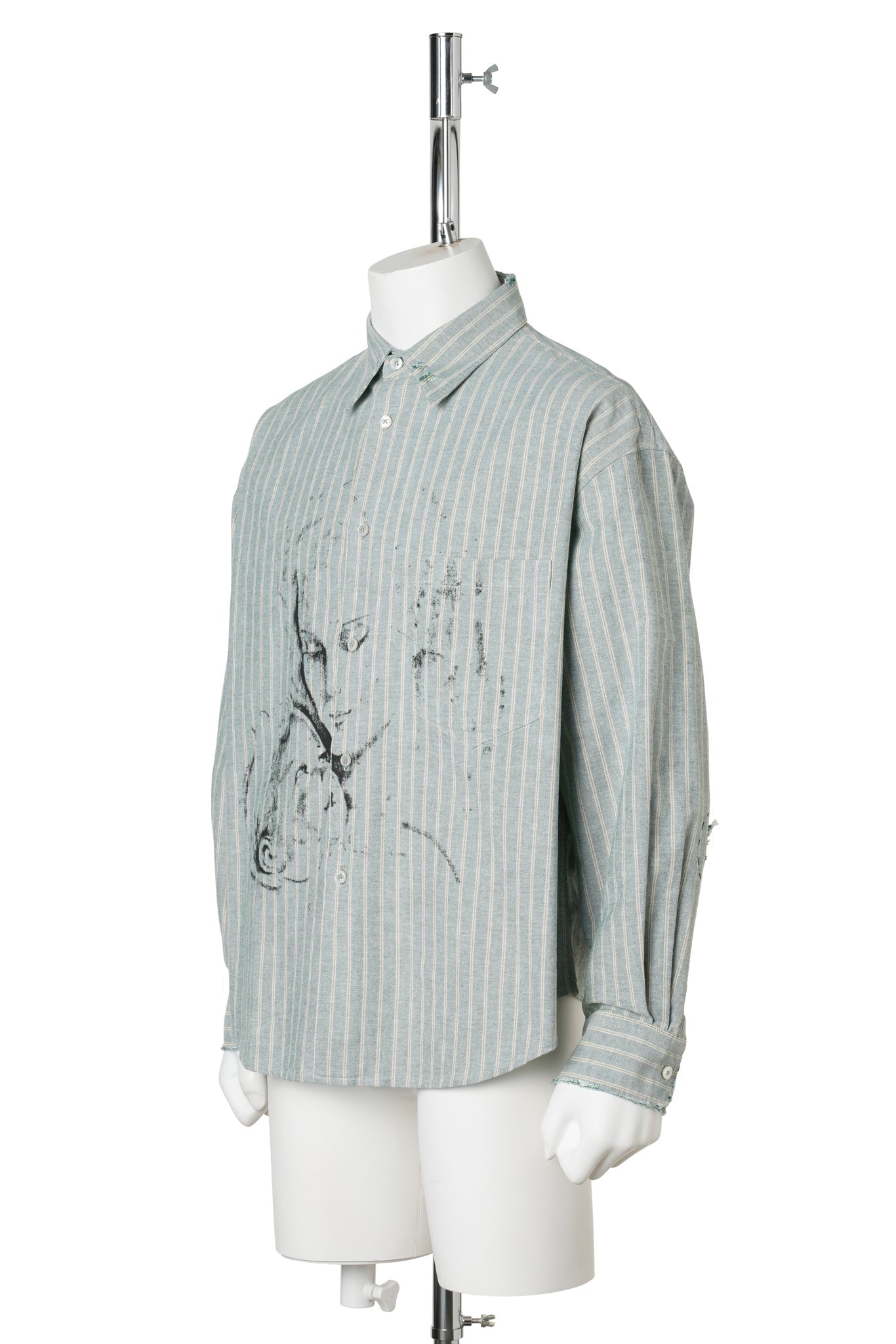 REPAIRED EVERYDAY SHIRT (MOTHER WITH CHILD) / GREEN/WHITE STRIPE