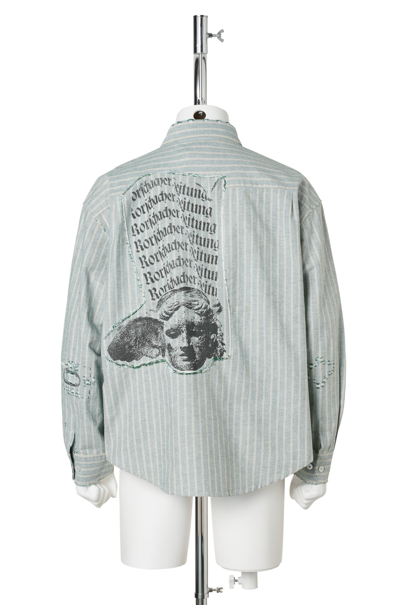 REPAIRED EVERYDAY SHIRT (MOTHER WITH CHILD) / GREEN/WHITE STRIPE