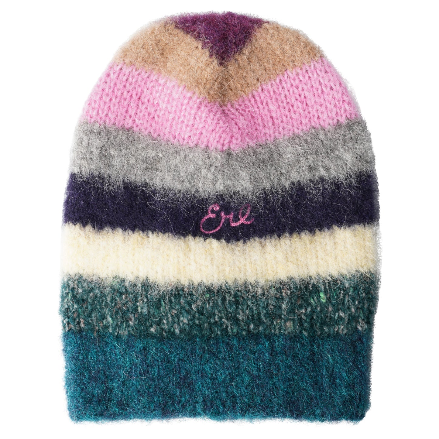 UNISEX STRIPED ALPACA MOHAIR BEANIE KNIT / MULTI