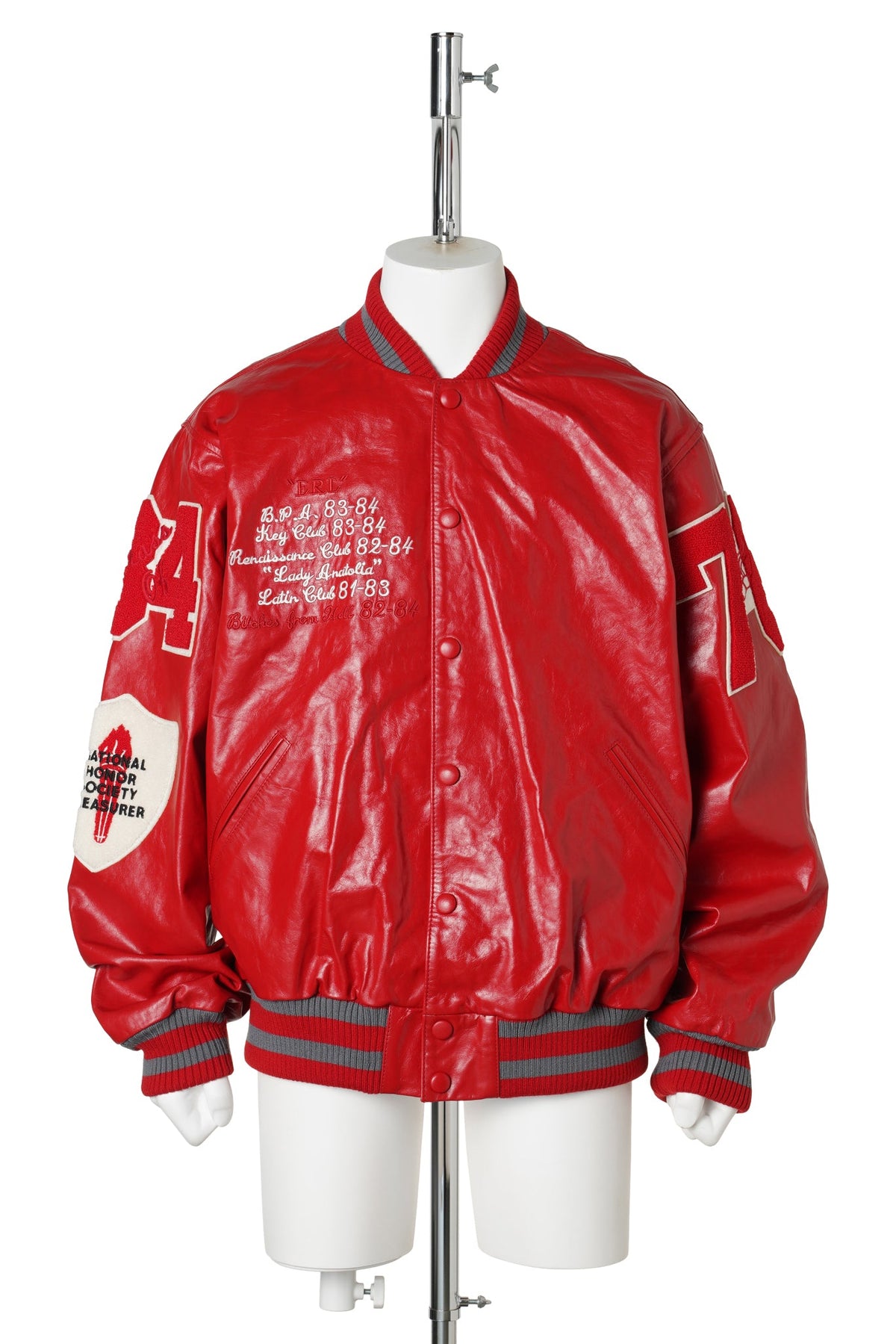 UNISEX LEATHER VARSITY JACKET LEATHER / RED