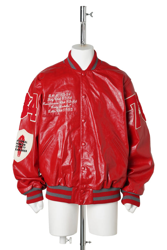 UNISEX LEATHER VARSITY JACKET LEATHER / RED