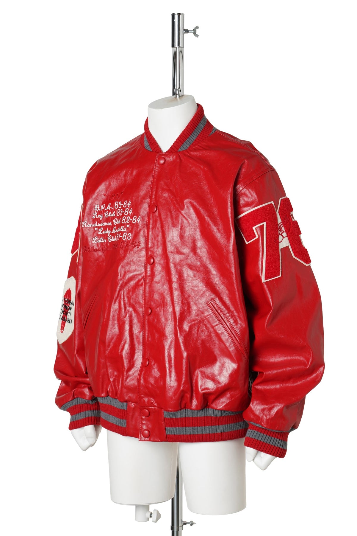 UNISEX LEATHER VARSITY JACKET LEATHER / RED