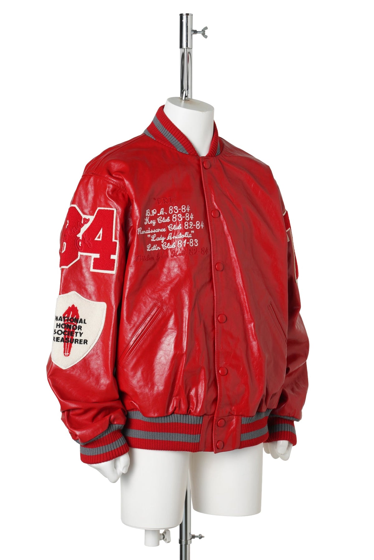 UNISEX LEATHER VARSITY JACKET LEATHER / RED