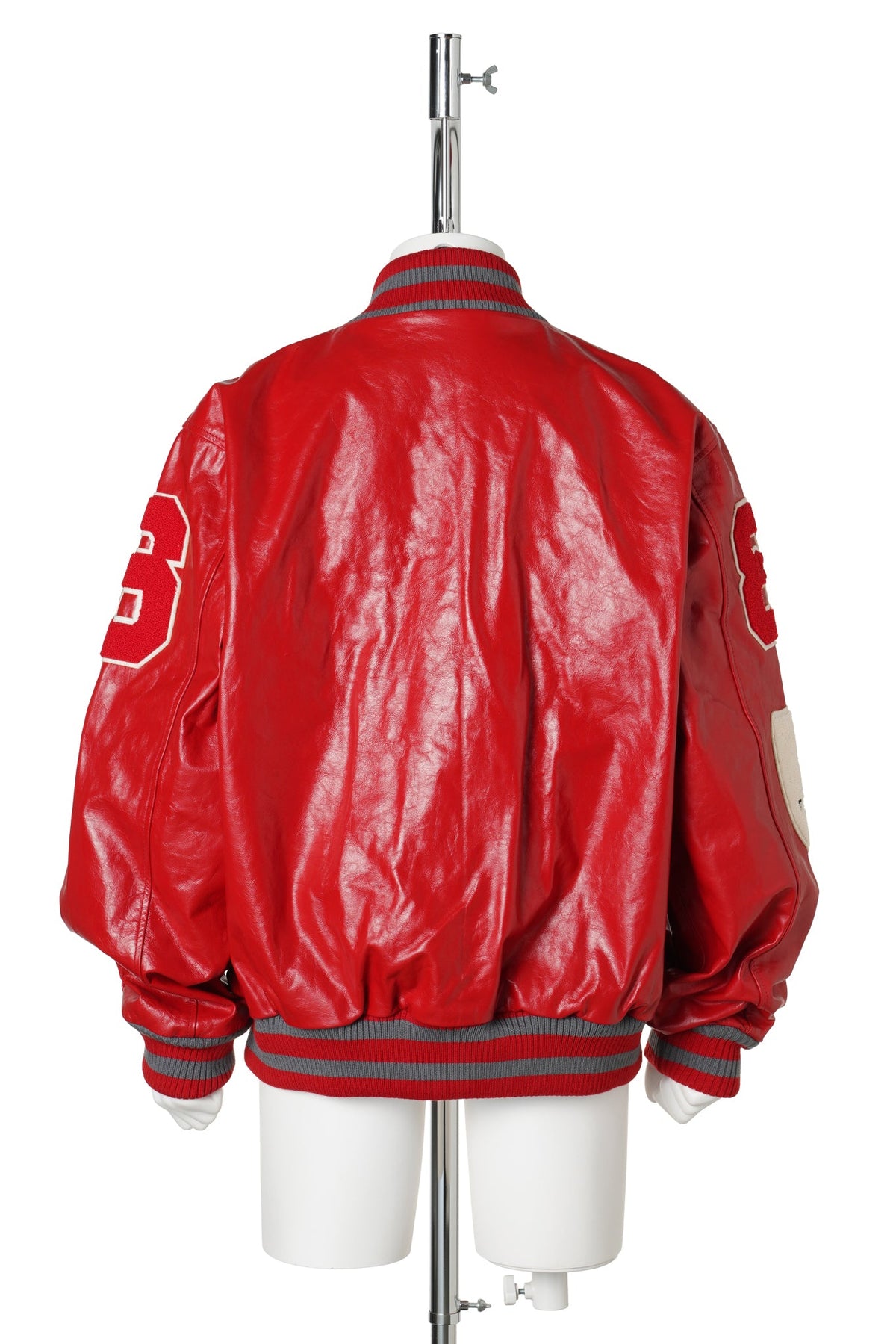 UNISEX LEATHER VARSITY JACKET LEATHER / RED