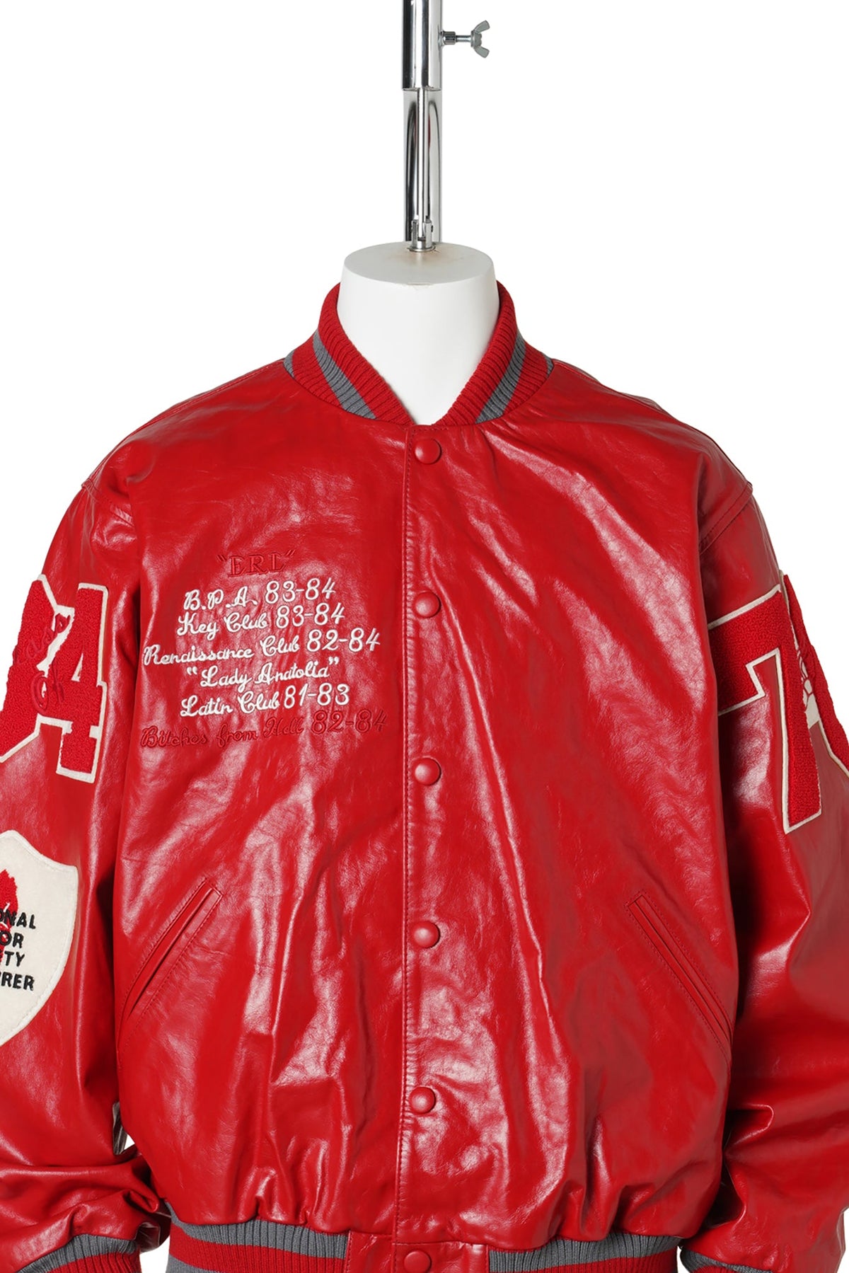 UNISEX LEATHER VARSITY JACKET LEATHER / RED