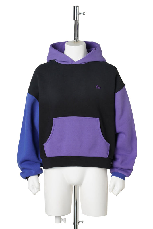 UNISEX COLOR BLOCK HOODIE / BLACK/PURPLE