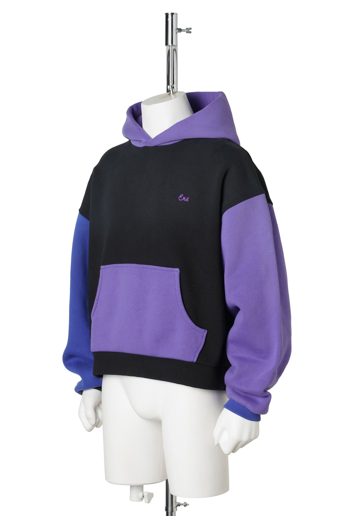 UNISEX COLOR BLOCK HOODIE / BLACK/PURPLE