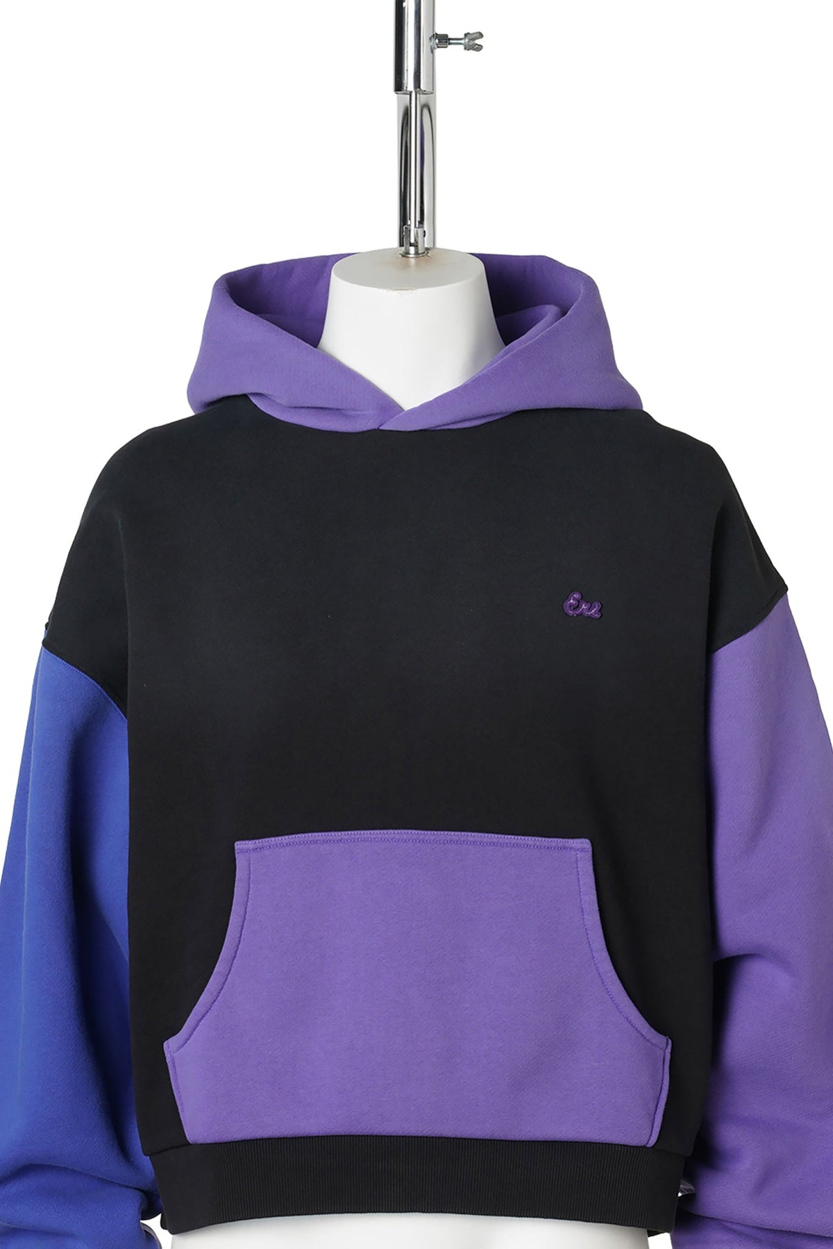 UNISEX COLOR BLOCK HOODIE / BLACK/PURPLE
