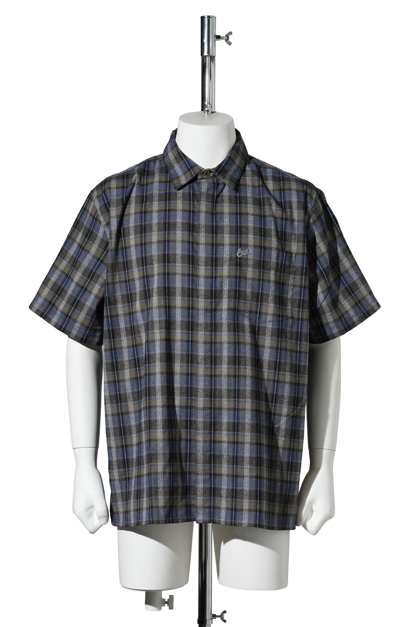 UNISEX GREY CHECK SHORT SLEEVE SHIRT WOVEN / GREY CHECK