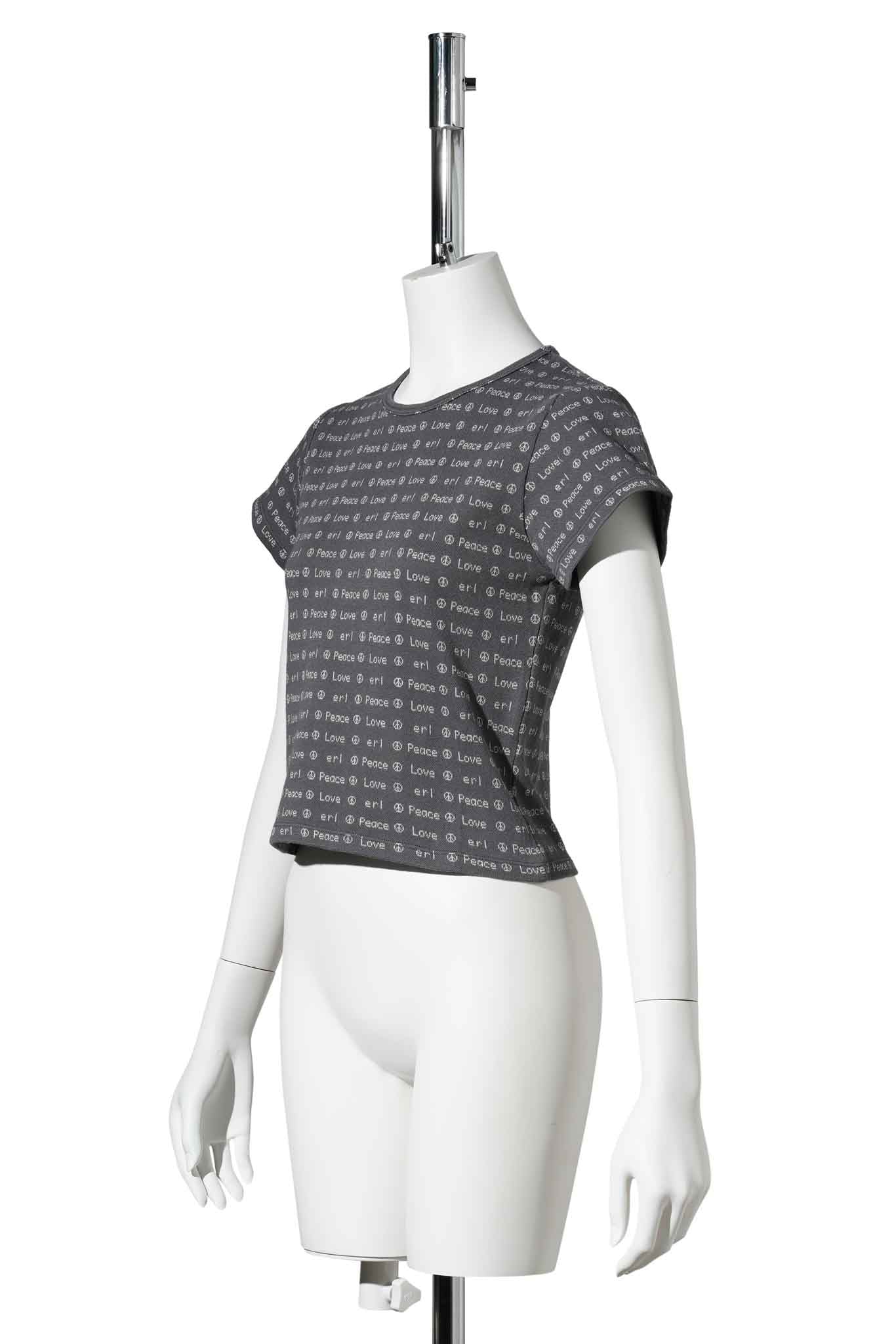 WOMEN JACQUARD BABY TEE KNIT / BROWN