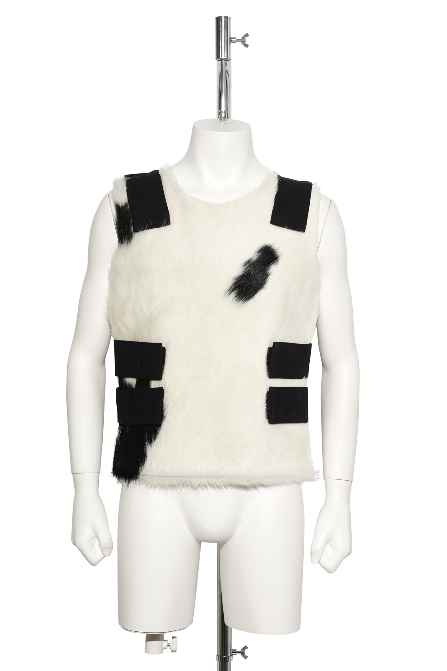 LEATHER AND DENIM VEST / BLACK/WHITE