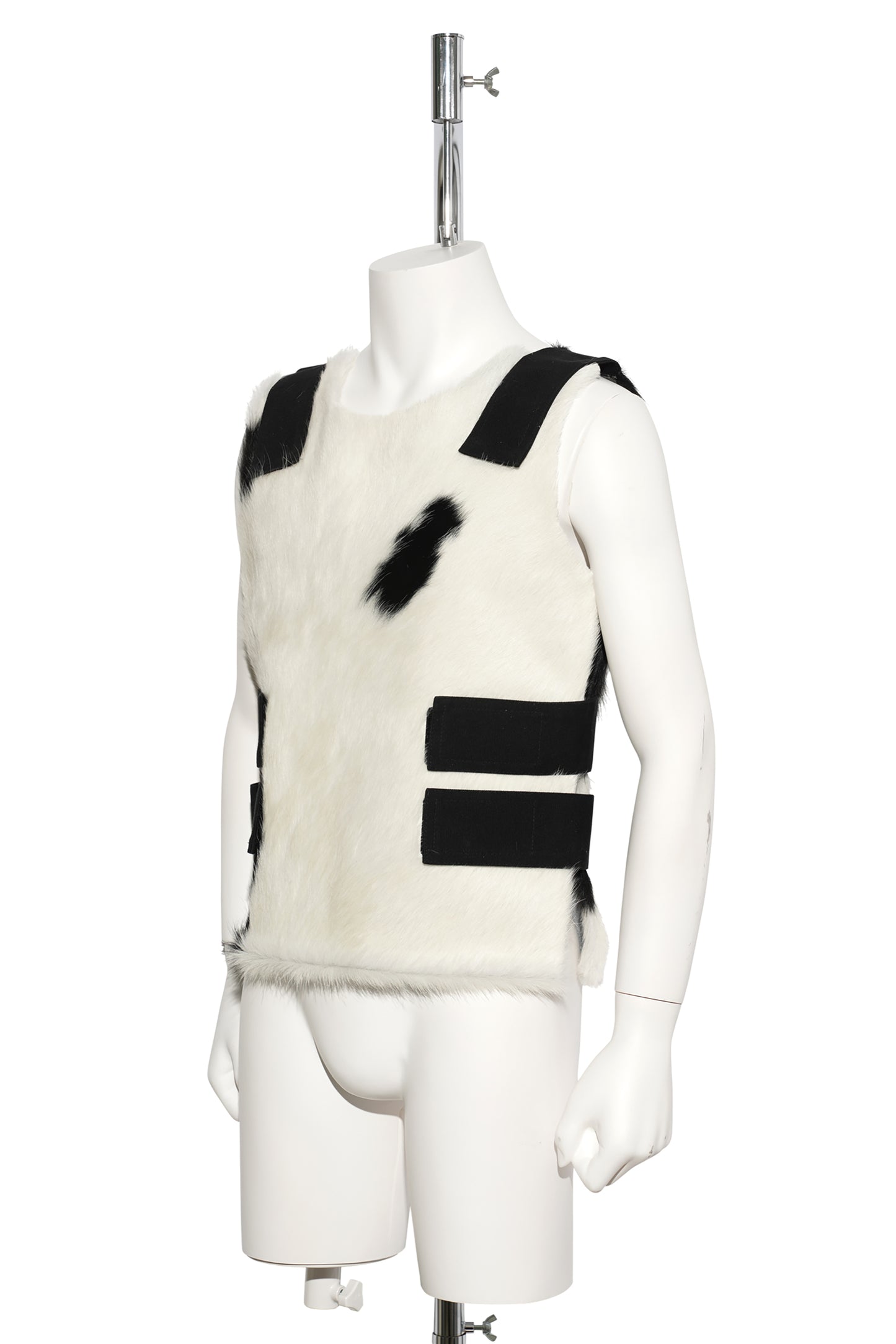 LEATHER AND DENIM VEST / BLACK/WHITE