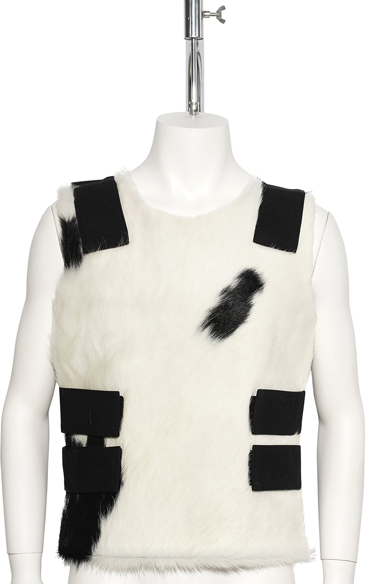 LEATHER AND DENIM VEST / BLACK/WHITE