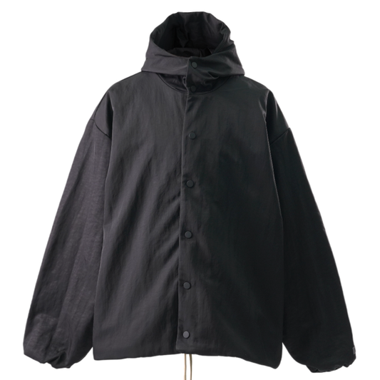 TEXTURED NYLON HOODED COACH JACKET / BLACK