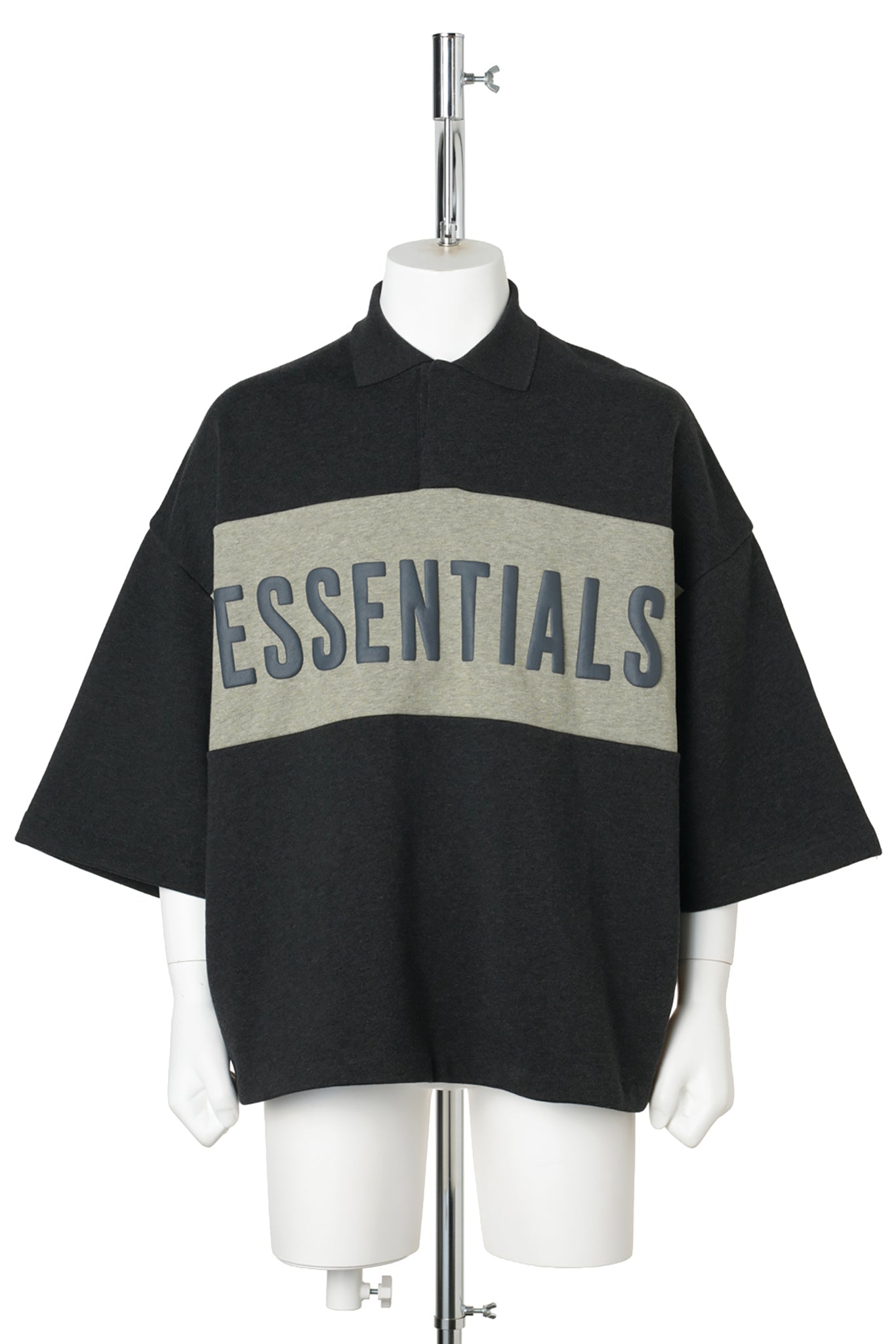PANELLED CROP POLO / 0120:IRON GREY HEATHER/SEAL HEATHER