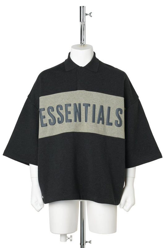 PANELLED CROP POLO / 0120:IRON GREY HEATHER/SEAL HEATHER