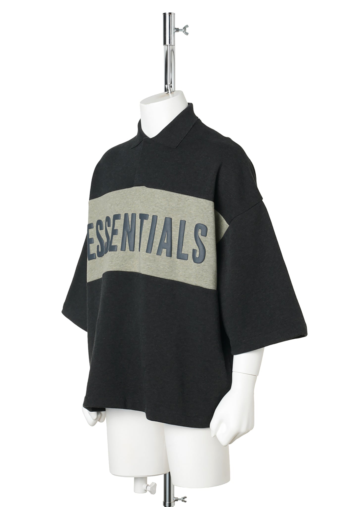 PANELLED CROP POLO / 0120:IRON GREY HEATHER/SEAL HEATHER