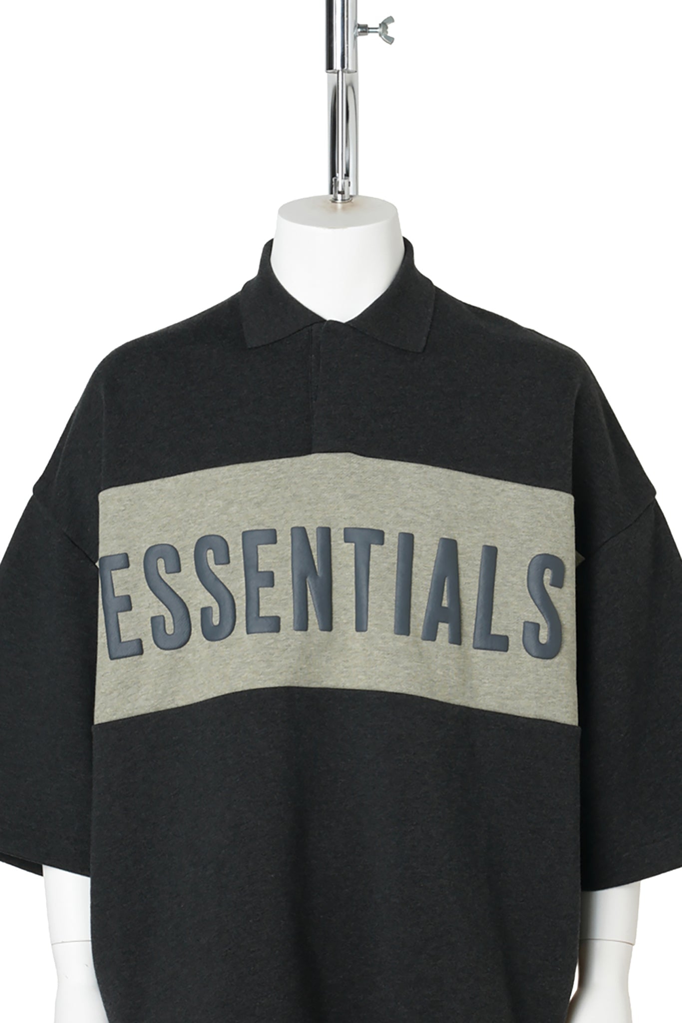 PANELLED CROP POLO / 0120:IRON GREY HEATHER/SEAL HEATHER