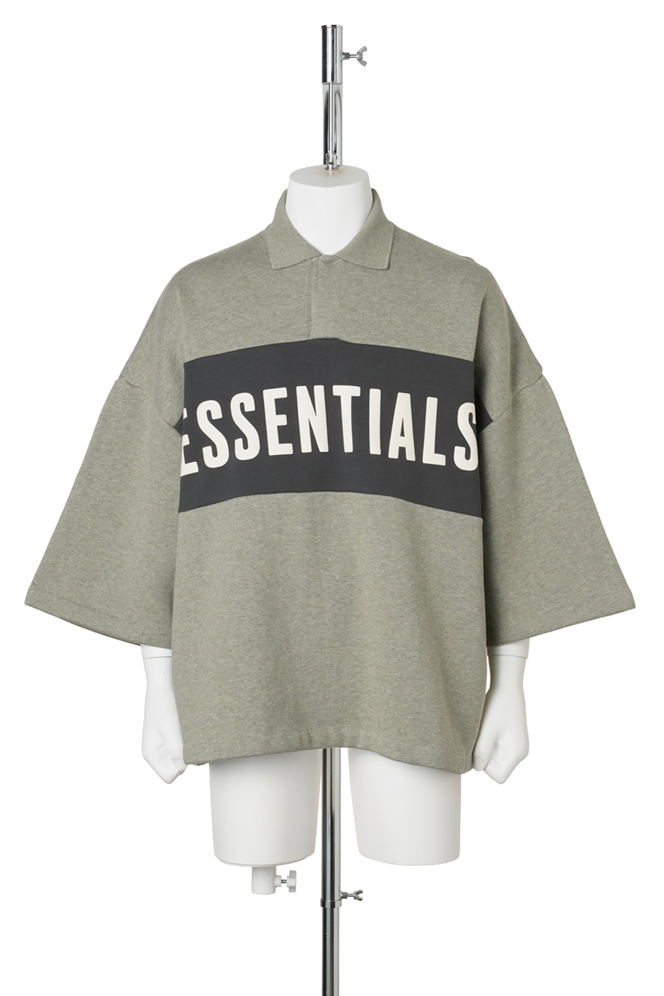 PANELLED CROP POLO / 0135:SEAL HEATHER/IRON GREY