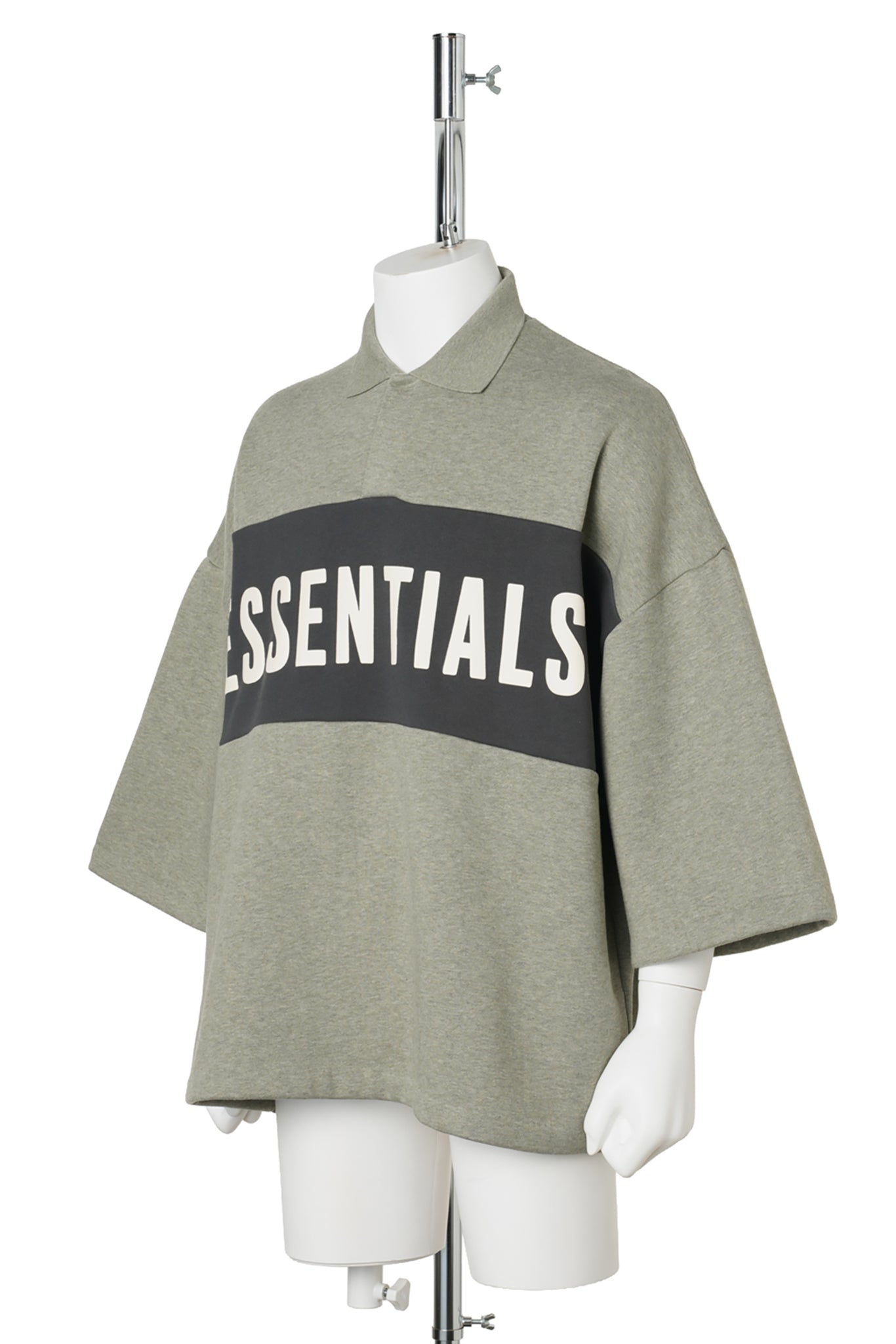 PANELLED CROP POLO / 0135:SEAL HEATHER/IRON GREY