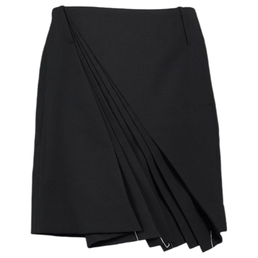 ASYMMETRICAL PLEATED MIDI SKIRT / BLACK