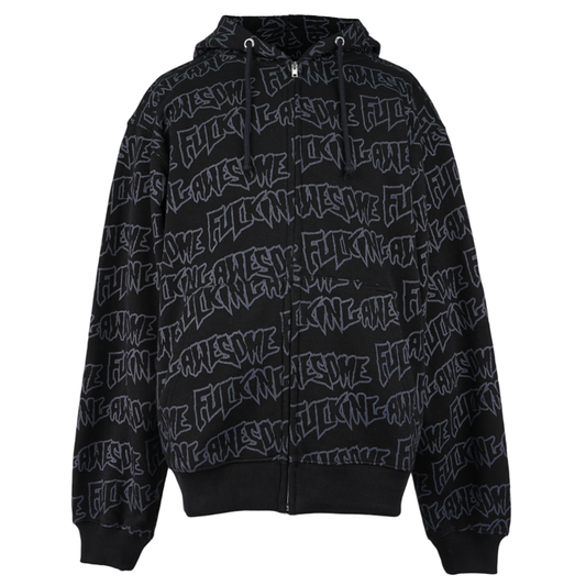 AOP STAMP LOGO ZIPPED HOODIE / BLACK/BLACK