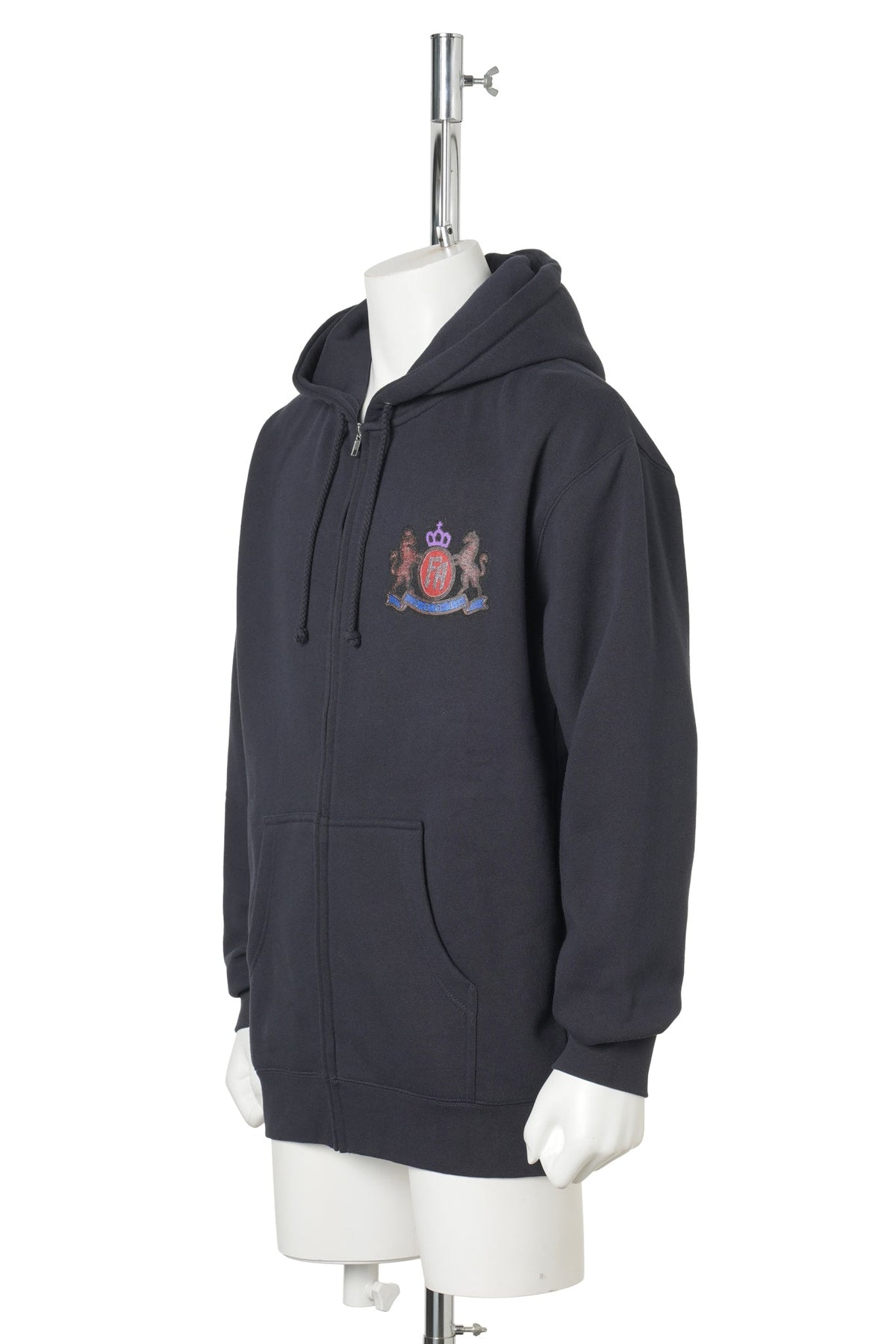 PRINTED CREST ZIP HOODIE / NAVY