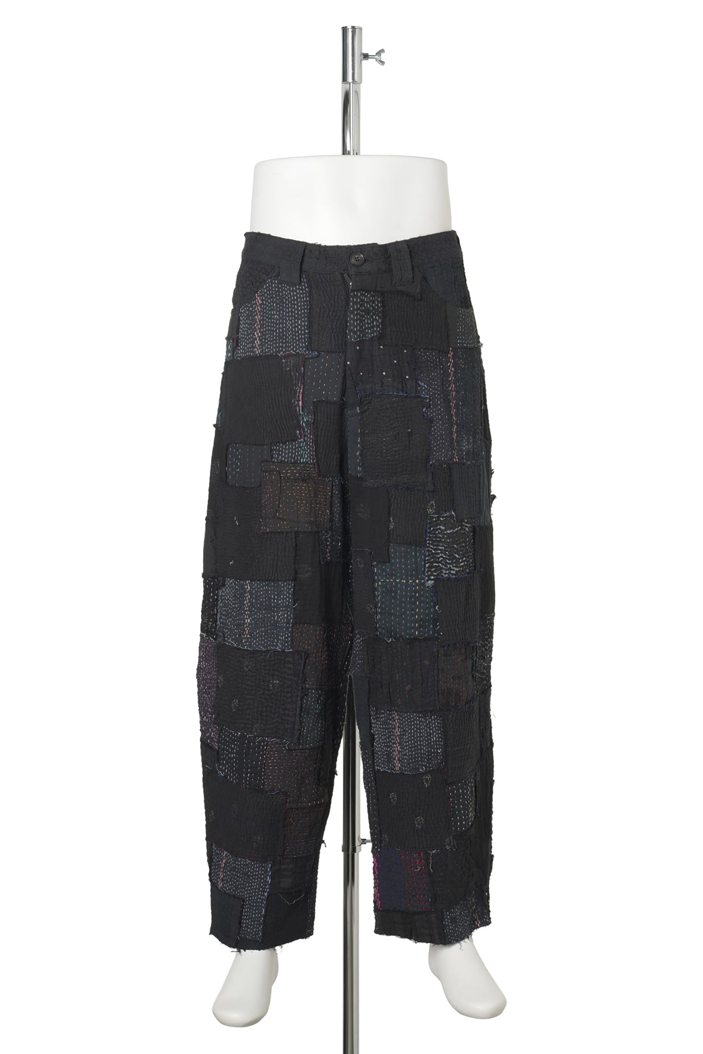 PATCHED KANTHA QUILT WIDE PANTS / BLACK