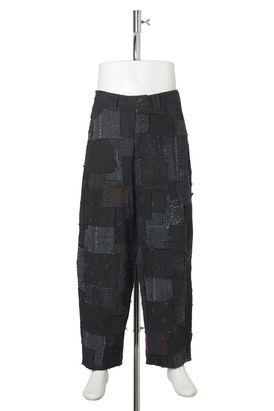 PATCHED KANTHA QUILT WIDE PANTS / BLACK