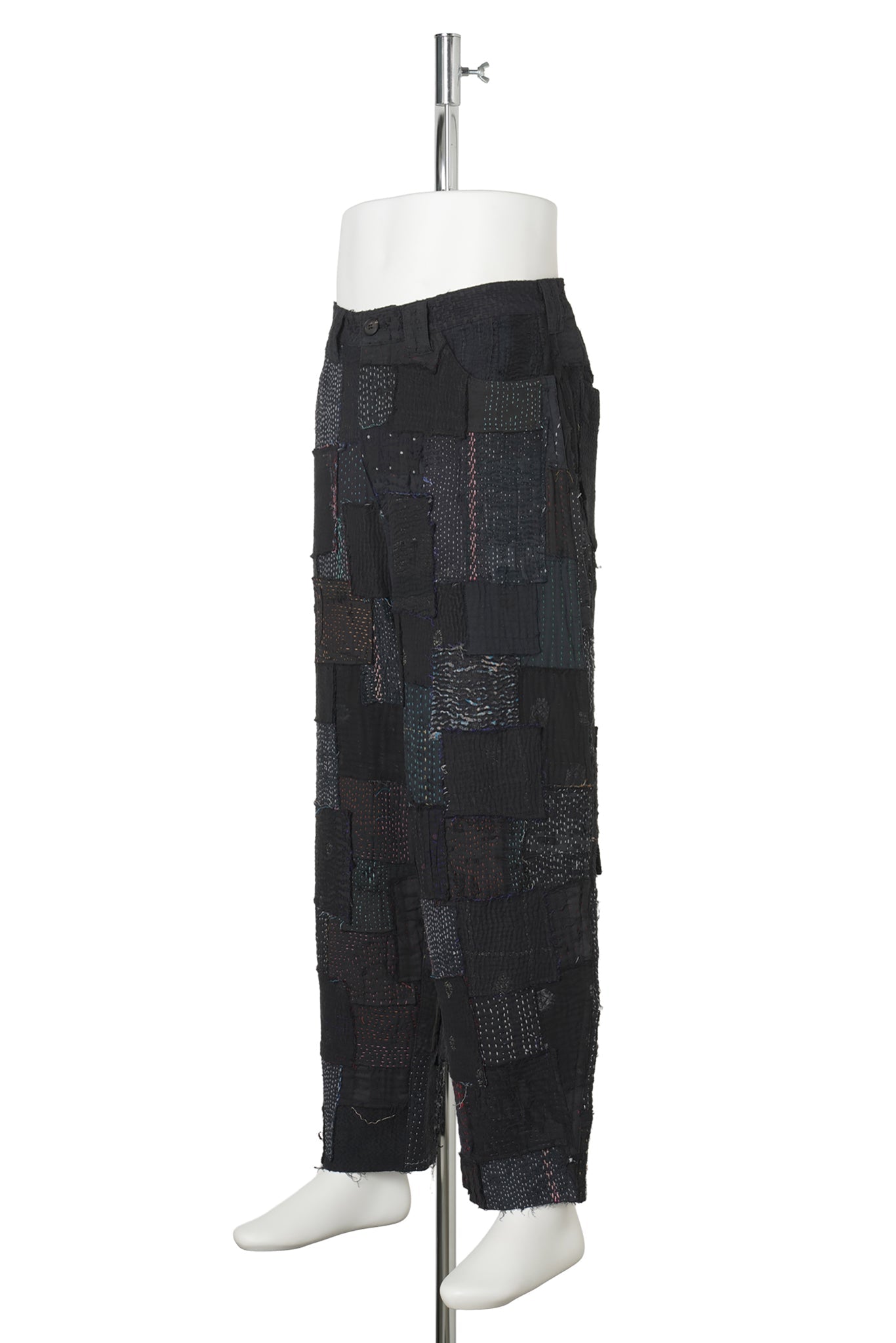 PATCHED KANTHA QUILT WIDE PANTS / BLACK