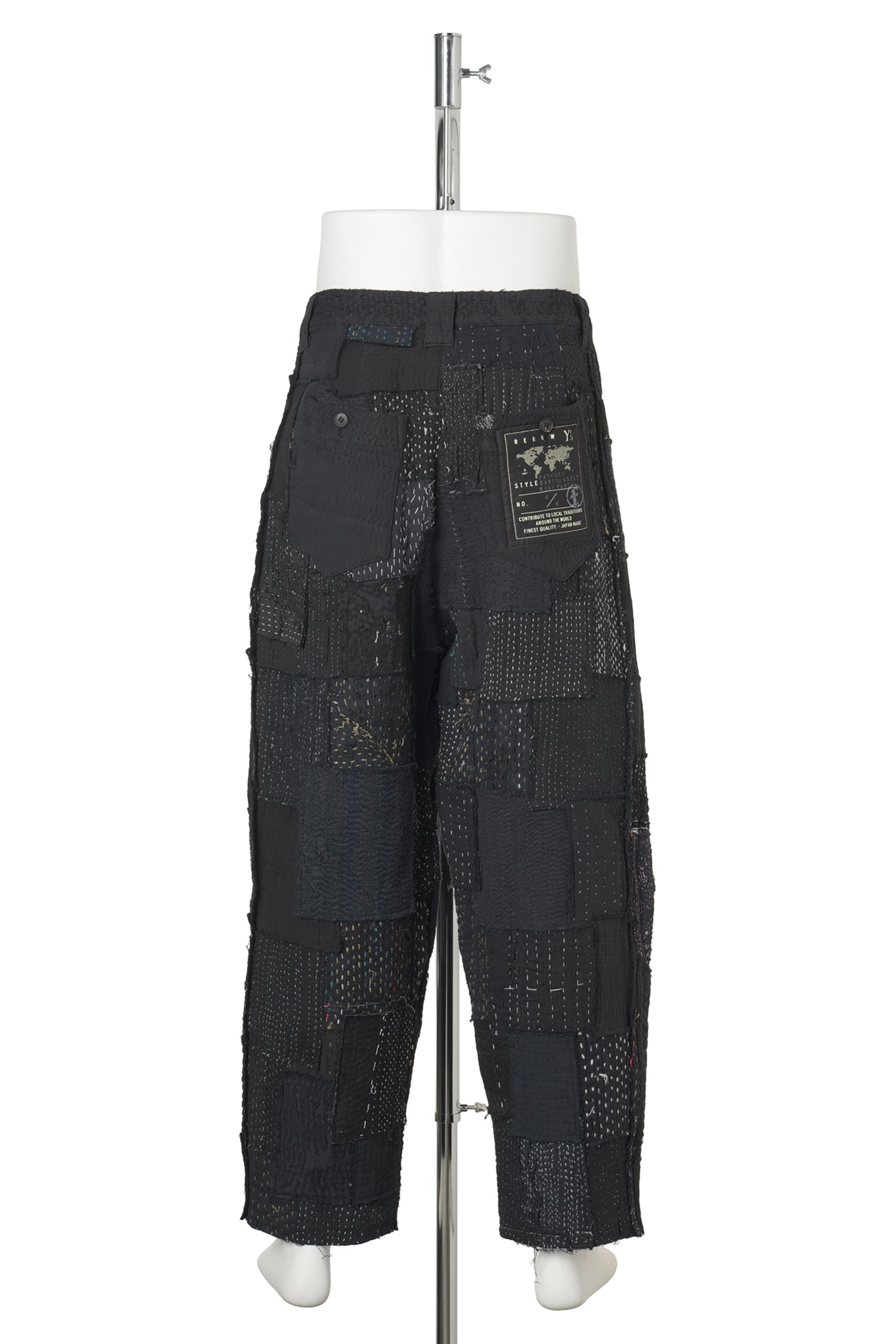 PATCHED KANTHA QUILT WIDE PANTS / BLACK