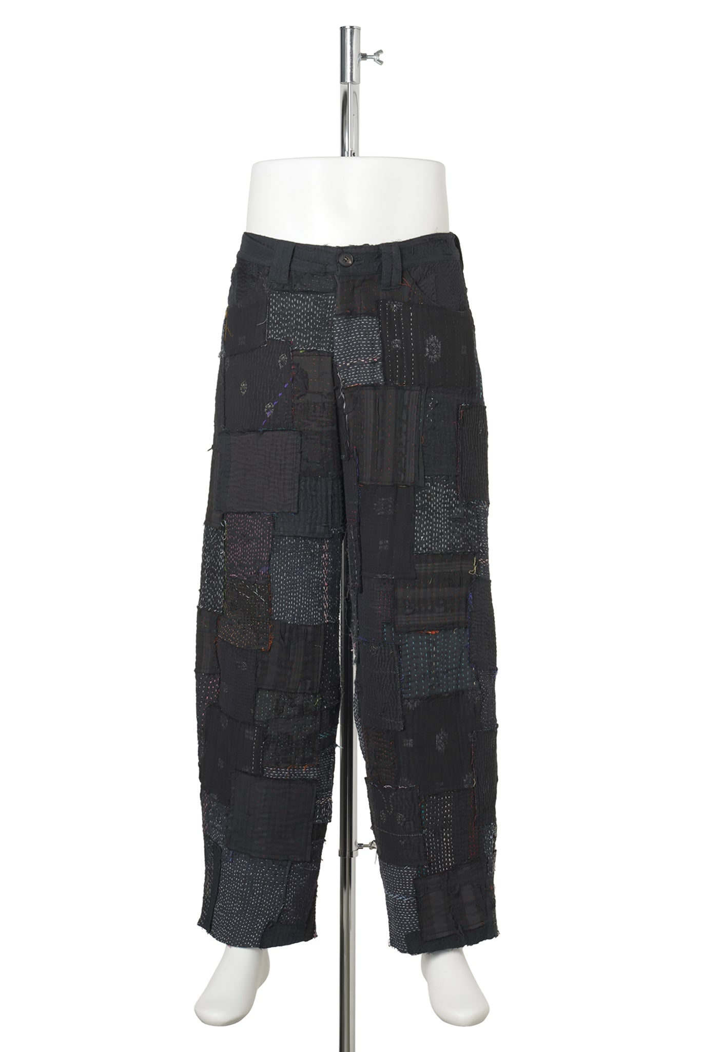 PATCHED KANTHA QUILT WIDE PANTS / BLACK