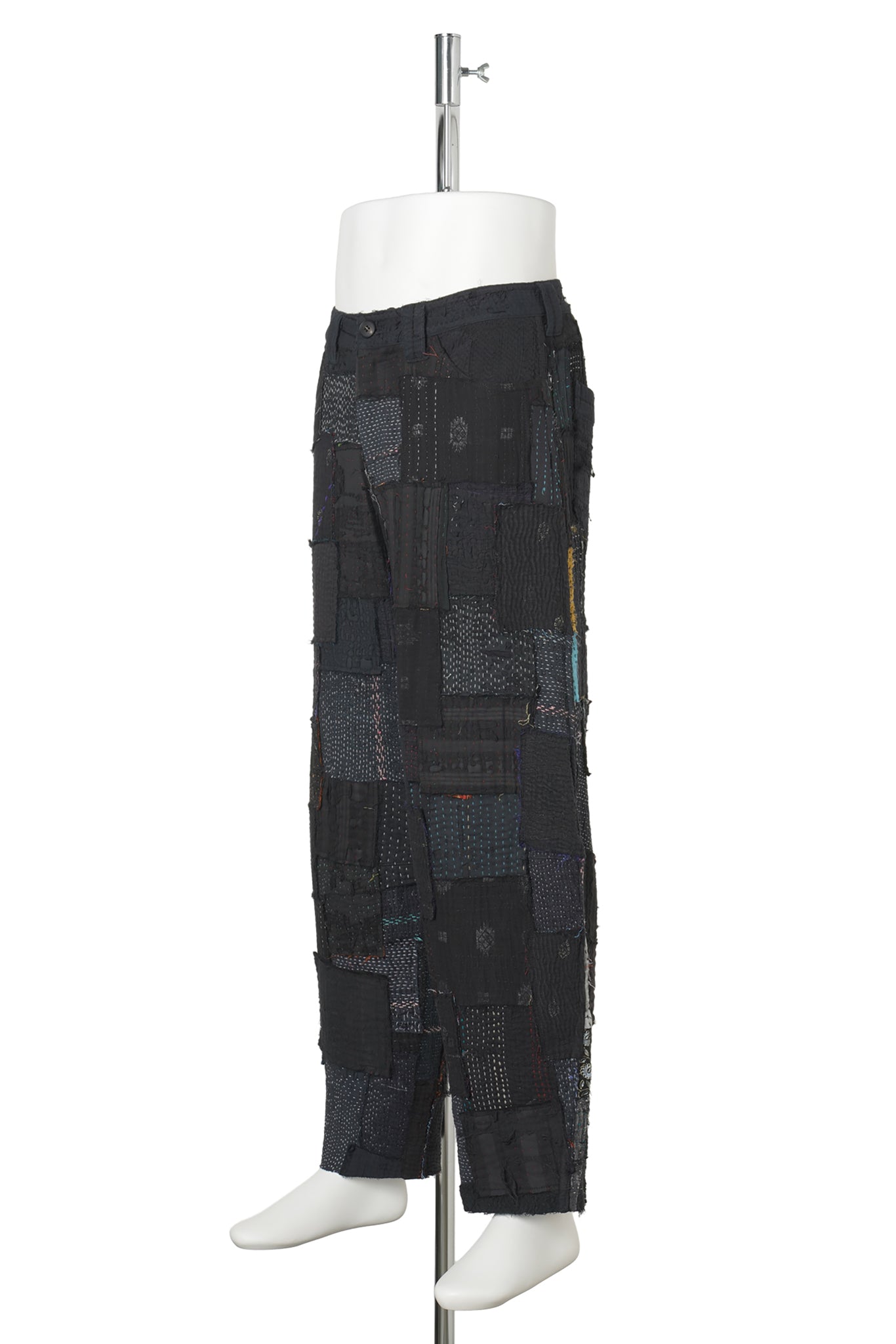 PATCHED KANTHA QUILT WIDE PANTS / BLACK