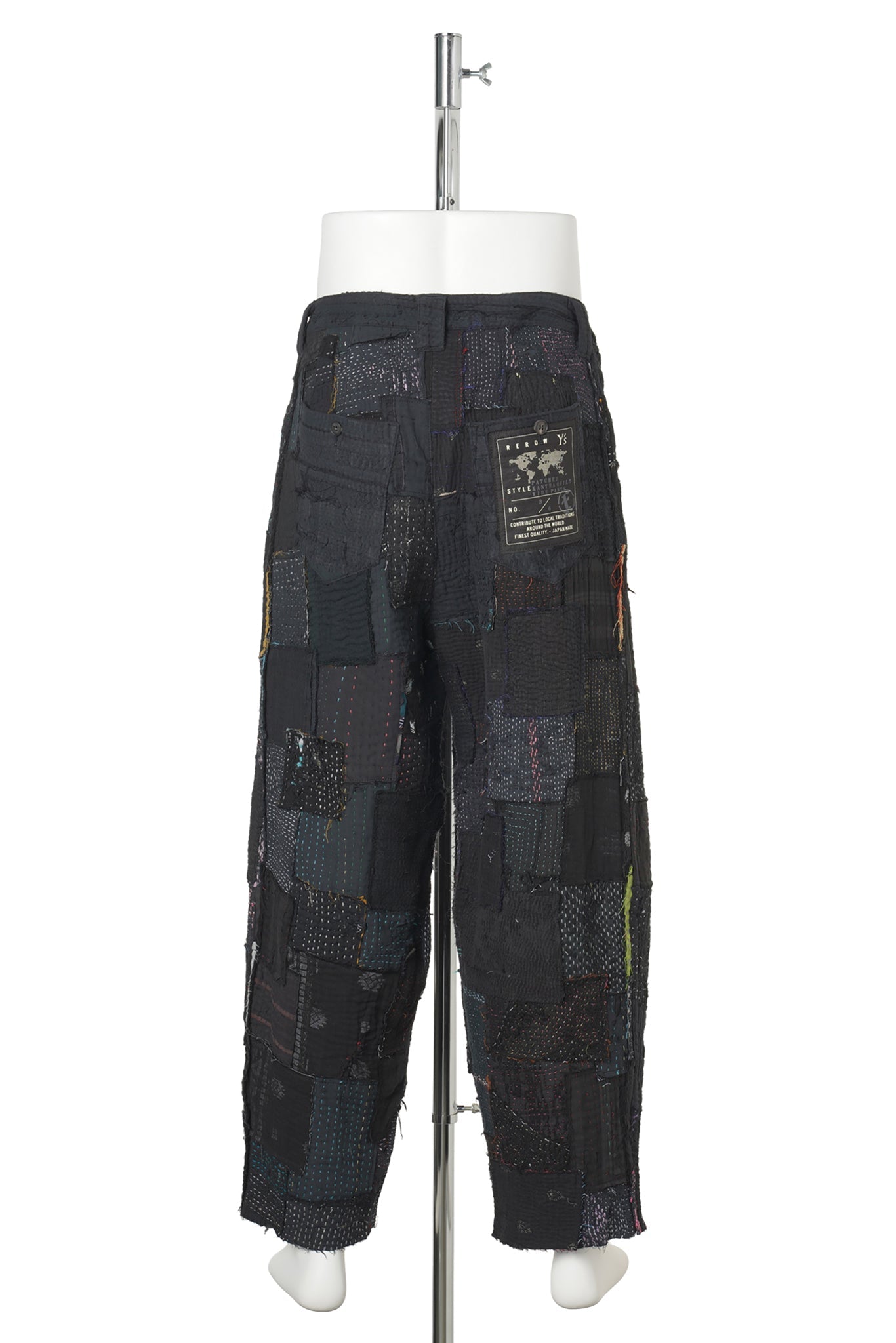 PATCHED KANTHA QUILT WIDE PANTS / BLACK