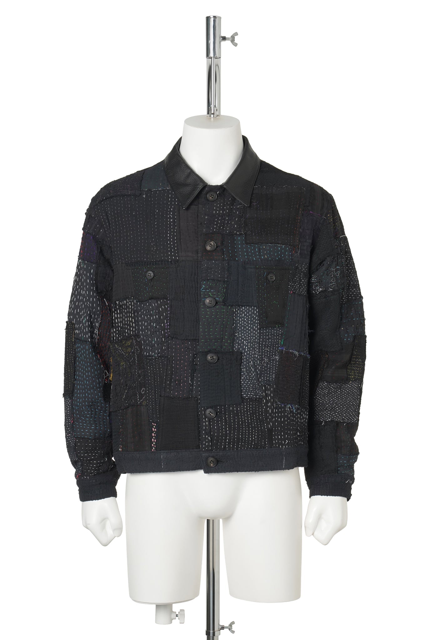 PATCHED KANTHA QUILT TRUCKER JACKET / BLACK