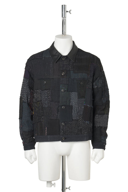 PATCHED KANTHA QUILT TRUCKER JACKET / BLACK