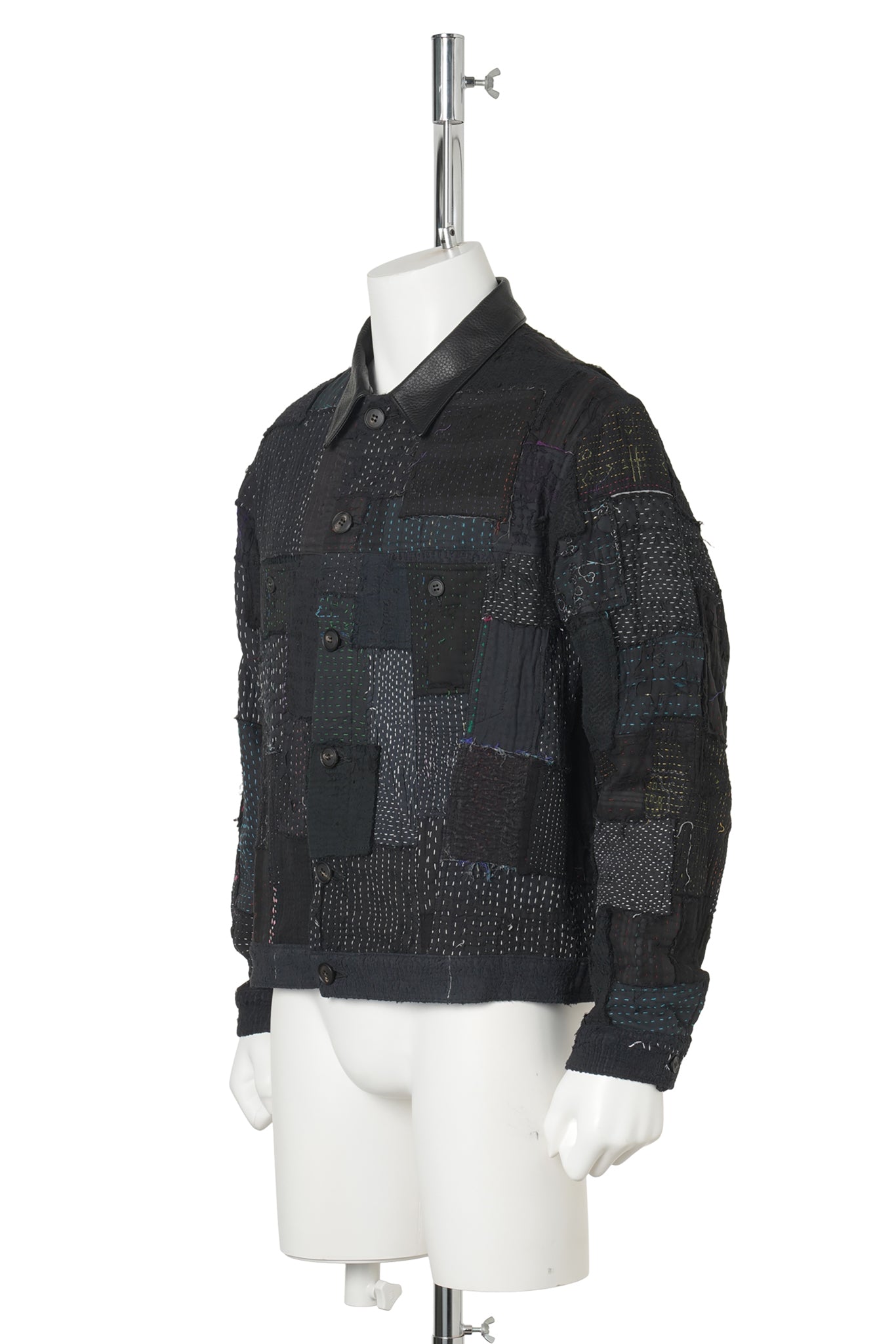 PATCHED KANTHA QUILT TRUCKER JACKET / BLACK