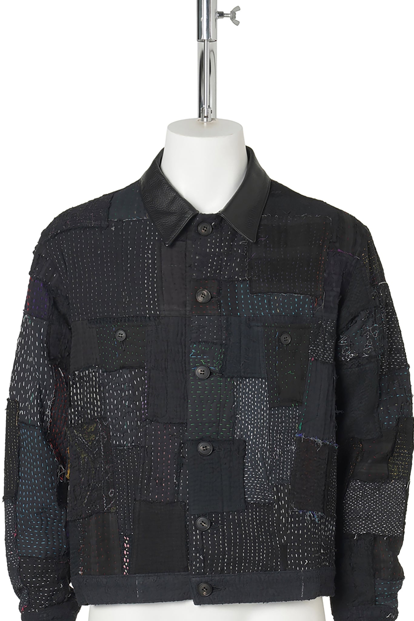PATCHED KANTHA QUILT TRUCKER JACKET / BLACK