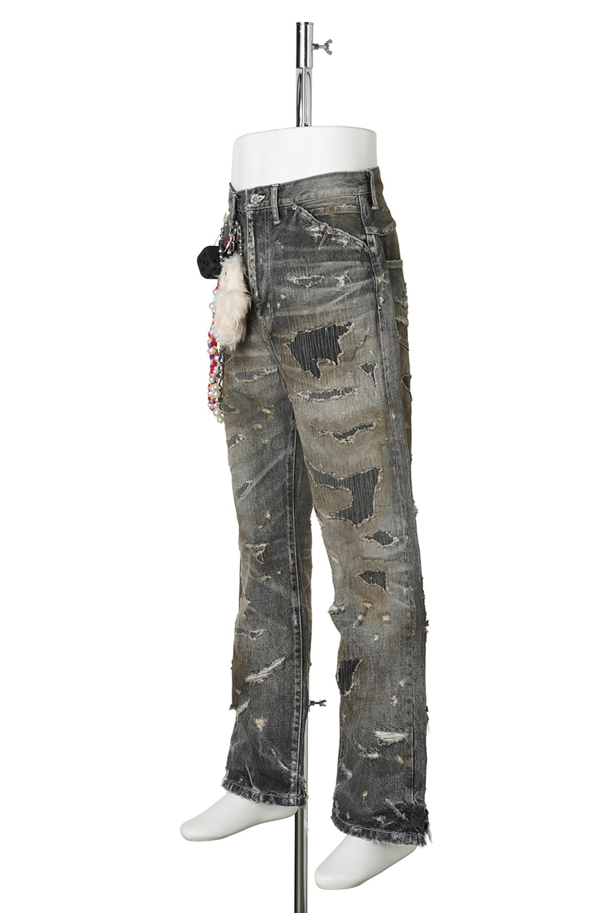 DESTROYED STRAIGT DENIM PANTS / BLACK