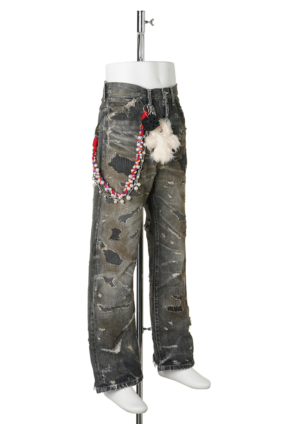 DESTROYED STRAIGT DENIM PANTS / BLACK