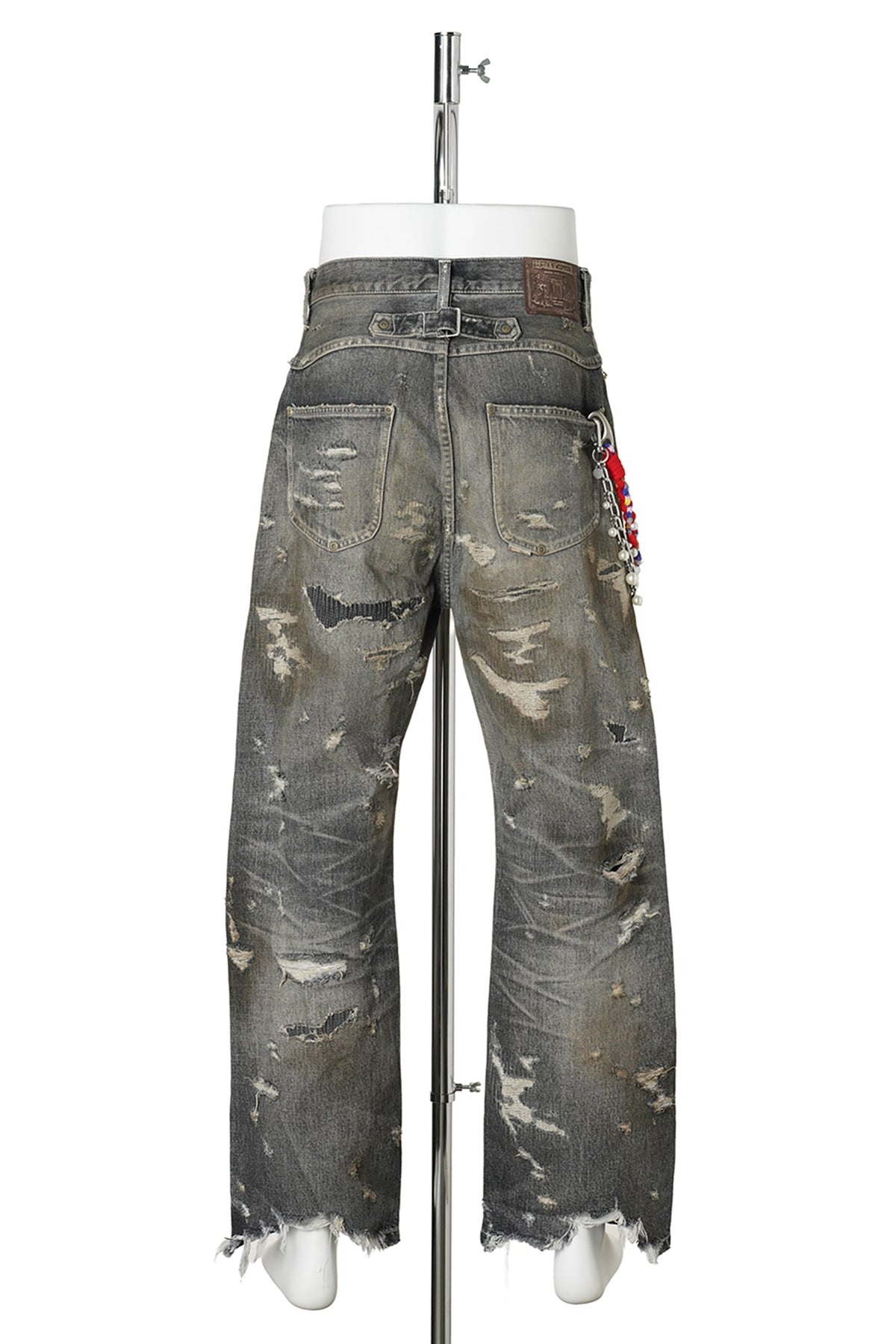 DESTROYED STRAIGT DENIM PANTS / BLACK