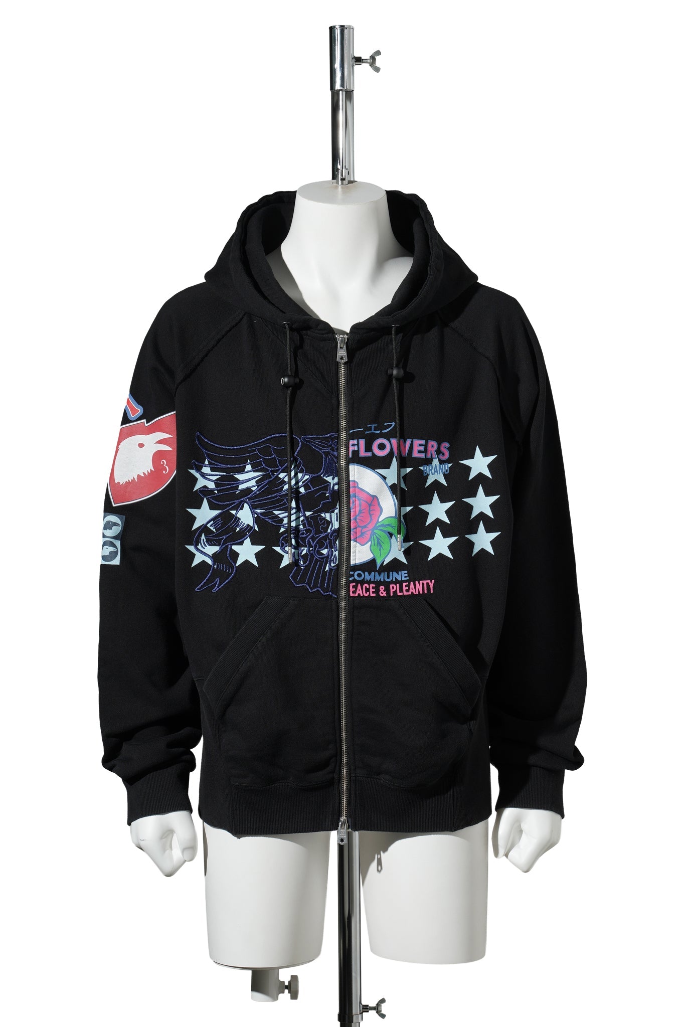 PRINTED ZIP-UP HOODIE / BLACK
