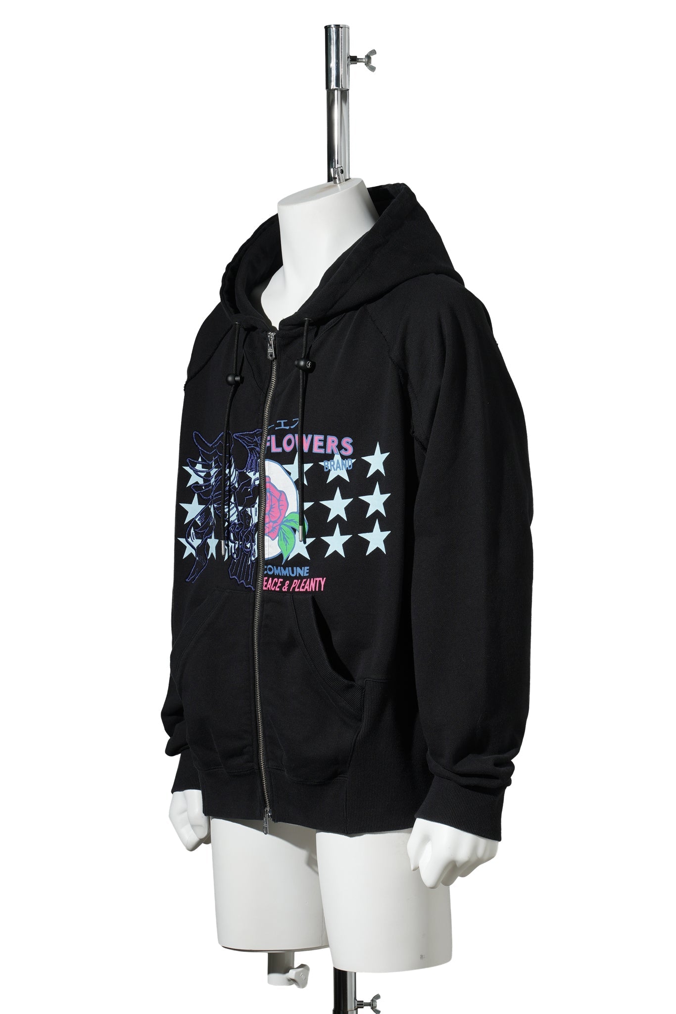 PRINTED ZIP-UP HOODIE / BLACK