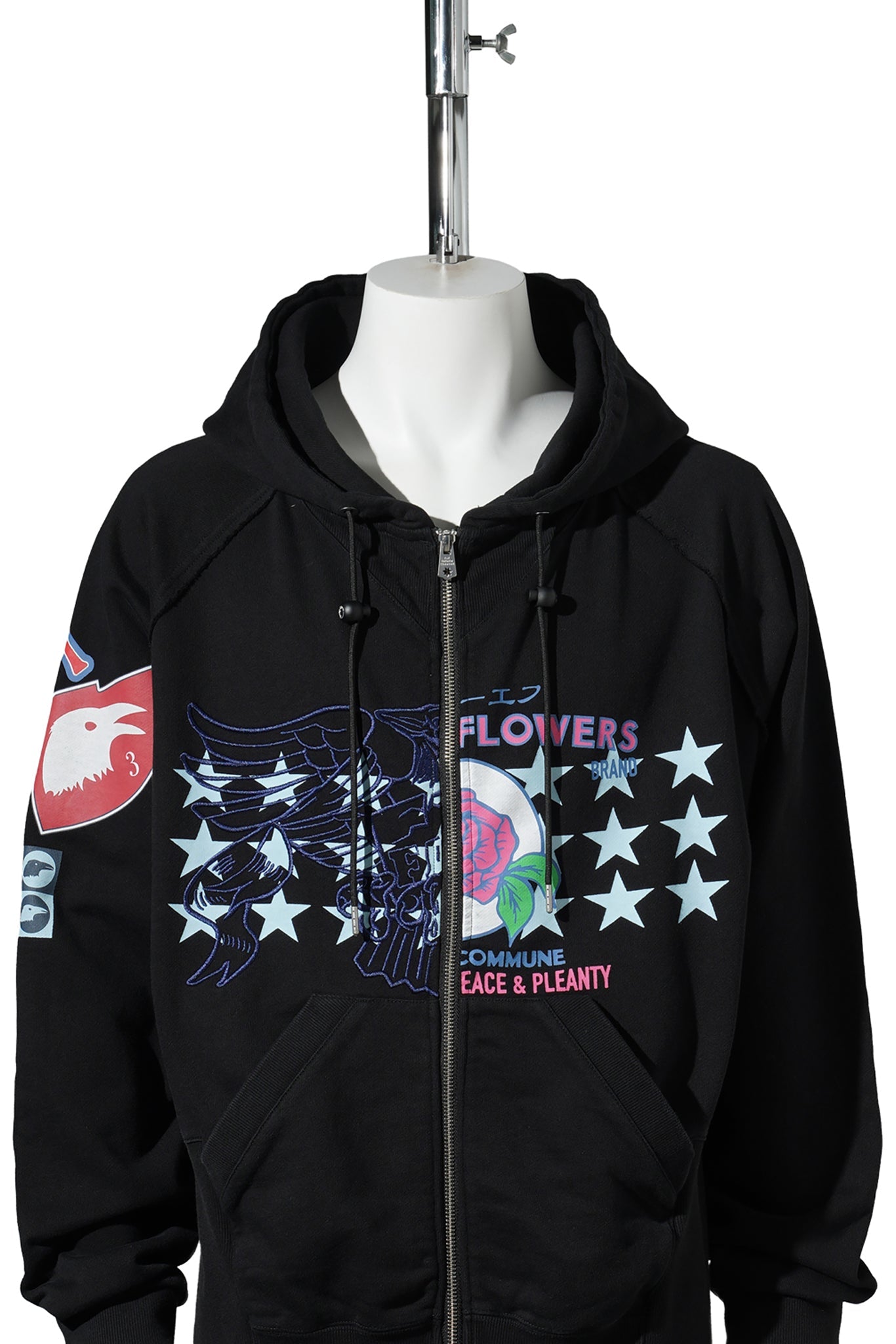 PRINTED ZIP-UP HOODIE / BLACK