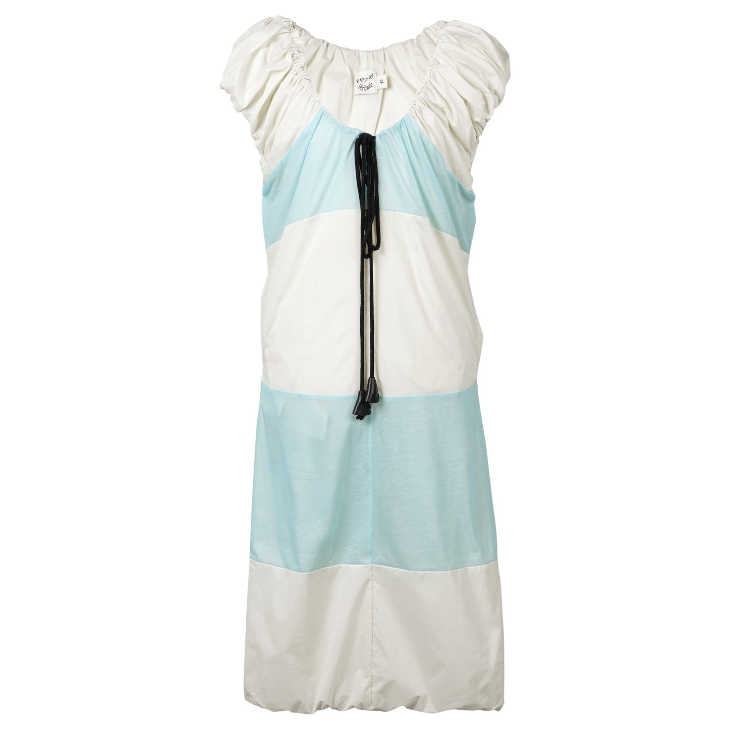 DRAWSTRING STRIP DRESS / WHITE&MINT